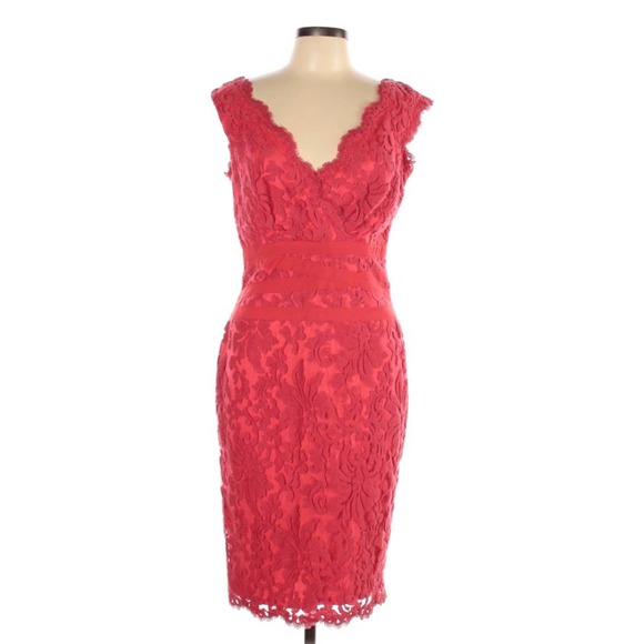 Tadashi Shoji 10 Red Lace Sheath Dress - Picture 1 of 5
